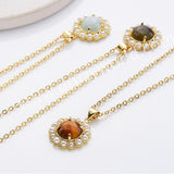 16" Gold Plated Claw Pearl Round Natural Stone Faceted Pendant Necklace, Lady Fashion Jewelry WX2257-N