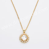 16" Gold Plated Claw Pearl Round Natural Stone Faceted Pendant Necklace, Lady Fashion Jewelry WX2257-N