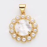 Gold Plated Claw Round Natural Stone Pearl Pendant Bead, For Jewelry Making WX2257