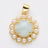 Gold Plated Claw Round Natural Stone Pearl Pendant Bead, For Jewelry Making WX2257