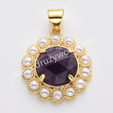 Gold Plated Claw Round Natural Stone Pearl Pendant Bead, For Jewelry Making WX2257