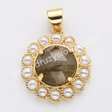 Gold Plated Claw Round Natural Stone Pearl Pendant Bead, For Jewelry Making WX2257