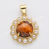 Gold Plated Claw Round Natural Stone Pearl Pendant Bead, For Jewelry Making WX2257