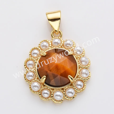 Gold Plated Claw Round Natural Stone Pearl Pendant Bead, For Jewelry Making WX2257