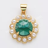 Gold Plated Claw Round Natural Stone Pearl Pendant Bead, For Jewelry Making WX2257