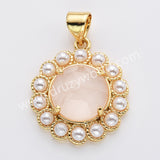 Gold Plated Claw Round Natural Stone Pearl Pendant Bead, For Jewelry Making WX2257