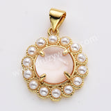 Gold Plated Claw Round Natural Stone Pearl Pendant Bead, For Jewelry Making WX2257