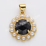 Gold Plated Claw Round Natural Stone Pearl Pendant Bead, For Jewelry Making WX2257