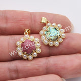 Gold Plated Claw Hexagon Natural Stone Pearl Pendant Bead, For Jewelry Making WX2258