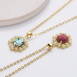 16" Gold Plated Claw Hexagonal Rainbow Gemstone Faceted Pendant Necklace, Lady Fashion Jewelry WX2258-N