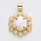 Gold Plated Claw Hexagon Natural Stone Pearl Pendant Bead, For Jewelry Making WX2258