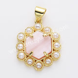 Gold Plated Claw Hexagon Natural Stone Pearl Pendant Bead, For Jewelry Making WX2258