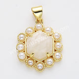 Gold Plated Claw Hexagon Natural Stone Pearl Pendant Bead, For Jewelry Making WX2258