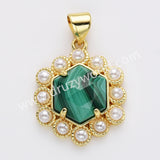 Gold Plated Claw Hexagon Natural Stone Pearl Pendant Bead, For Jewelry Making WX2258