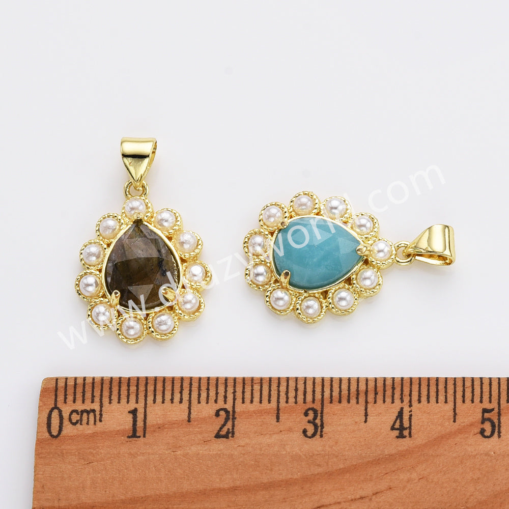 Gold Plated Claw Teardrop Natural Stone Pearl Pendant Bead, For Jewelry Making WX2259