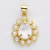 Gold Plated Claw Teardrop Natural Stone Pearl Pendant Bead, For Jewelry Making WX2259