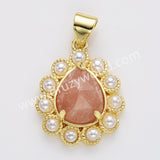 Gold Plated Claw Teardrop Natural Stone Pearl Pendant Bead, For Jewelry Making WX2259