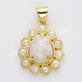 Gold Plated Claw Teardrop Natural Stone Pearl Pendant Bead, For Jewelry Making WX2259