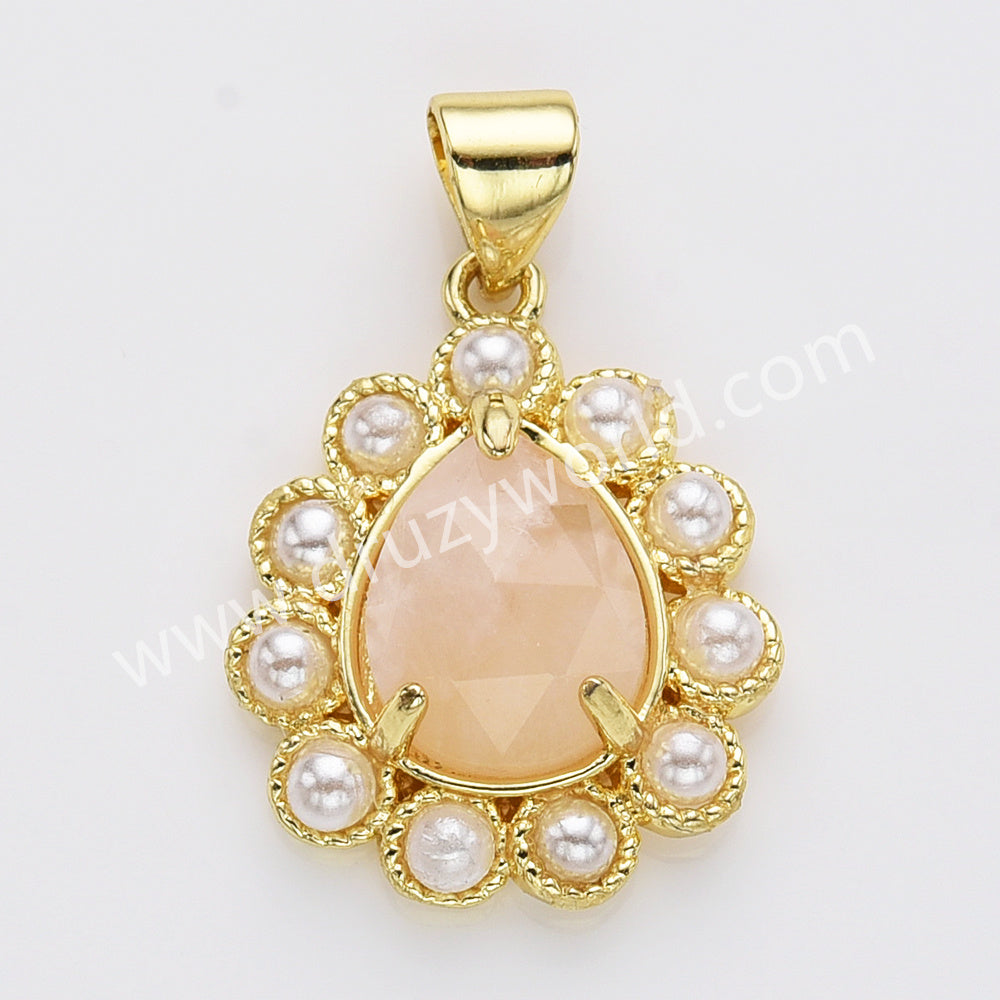 Gold Plated Claw Teardrop Natural Stone Pearl Pendant Bead, For Jewelry Making WX2259