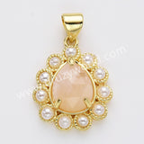 Gold Plated Claw Teardrop Natural Stone Pearl Pendant Bead, For Jewelry Making WX2259