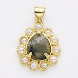 Gold Plated Claw Teardrop Natural Stone Pearl Pendant Bead, For Jewelry Making WX2259