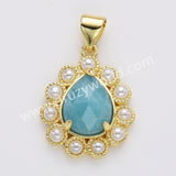 Gold Plated Claw Teardrop Natural Stone Pearl Pendant Bead, For Jewelry Making WX2259