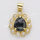 Gold Plated Claw Teardrop Natural Stone Pearl Pendant Bead, For Jewelry Making WX2259