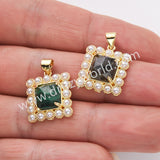 Gold Plated Claw Square Natural Stone Pearl Pendant Bead, For Jewelry Making WX2260