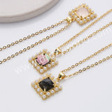 16" Gold Plated Claw Square Rainbow Gemstone Faceted Pendant Necklace, Lady Fashion Jewelry WX2260-N