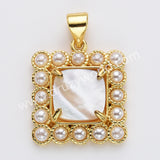 Gold Plated Claw Square Natural Stone Pearl Pendant Bead, For Jewelry Making WX2260