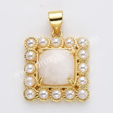 Gold Plated Claw Square Natural Stone Pearl Pendant Bead, For Jewelry Making WX2260