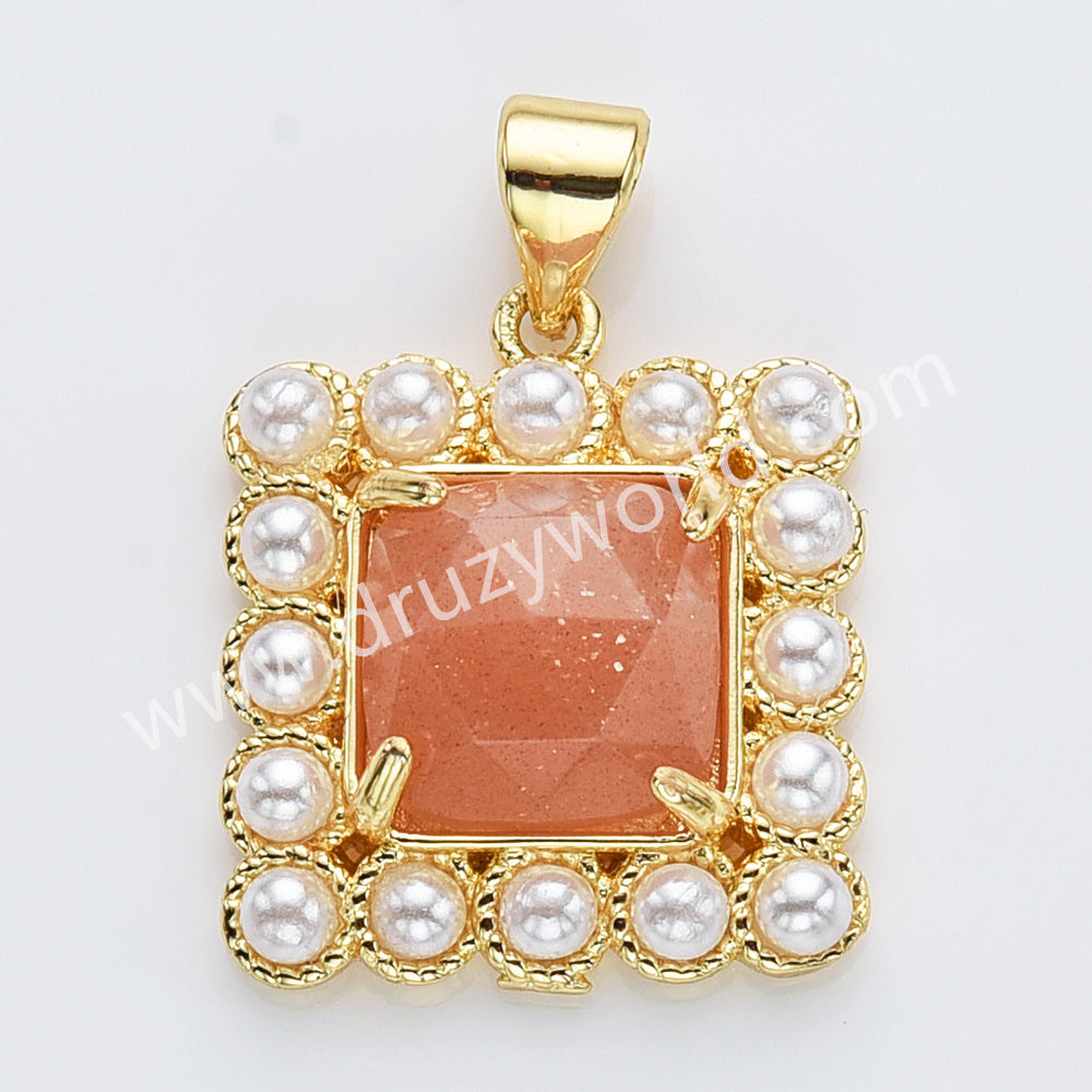 Gold Plated Claw Square Natural Stone Pearl Pendant Bead, For Jewelry Making WX2260