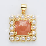 Gold Plated Claw Square Natural Stone Pearl Pendant Bead, For Jewelry Making WX2260