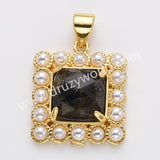 Gold Plated Claw Square Natural Stone Pearl Pendant Bead, For Jewelry Making WX2260