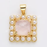 Gold Plated Claw Square Natural Stone Pearl Pendant Bead, For Jewelry Making WX2260