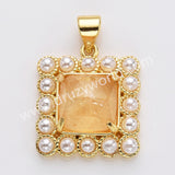 Gold Plated Claw Square Natural Stone Pearl Pendant Bead, For Jewelry Making WX2260