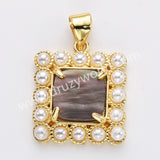 Gold Plated Claw Square Natural Stone Pearl Pendant Bead, For Jewelry Making WX2260