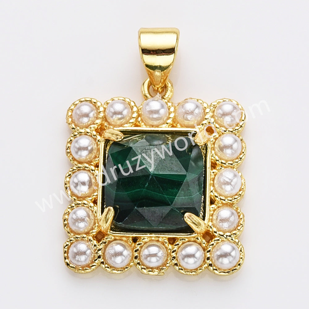 Gold Plated Claw Square Natural Stone Pearl Pendant Bead, For Jewelry Making WX2260