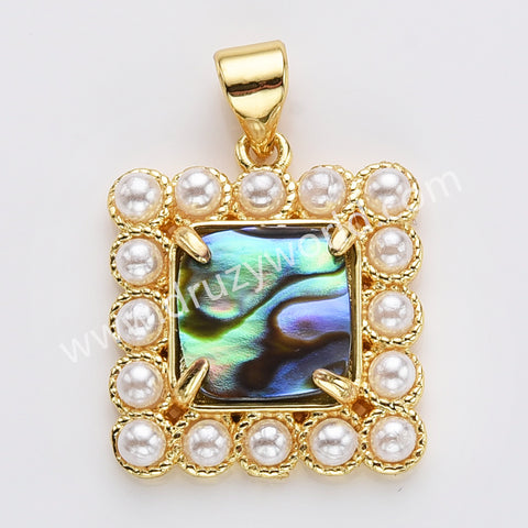 Gold Plated Claw Square Natural Stone Pearl Pendant Bead, For Jewelry Making WX2260