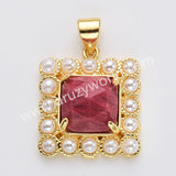 Gold Plated Claw Square Natural Stone Pearl Pendant Bead, For Jewelry Making WX2260