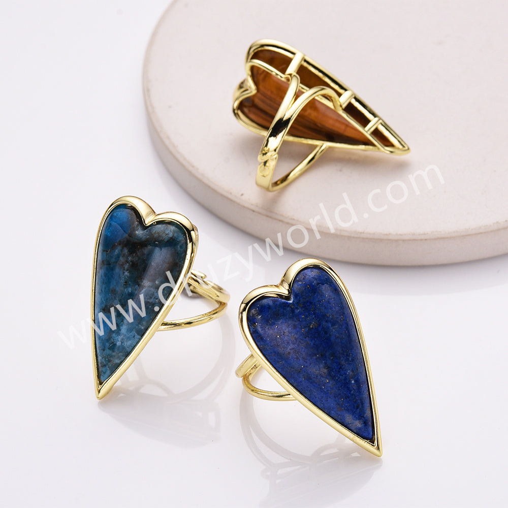 lapis crystal long heart ring