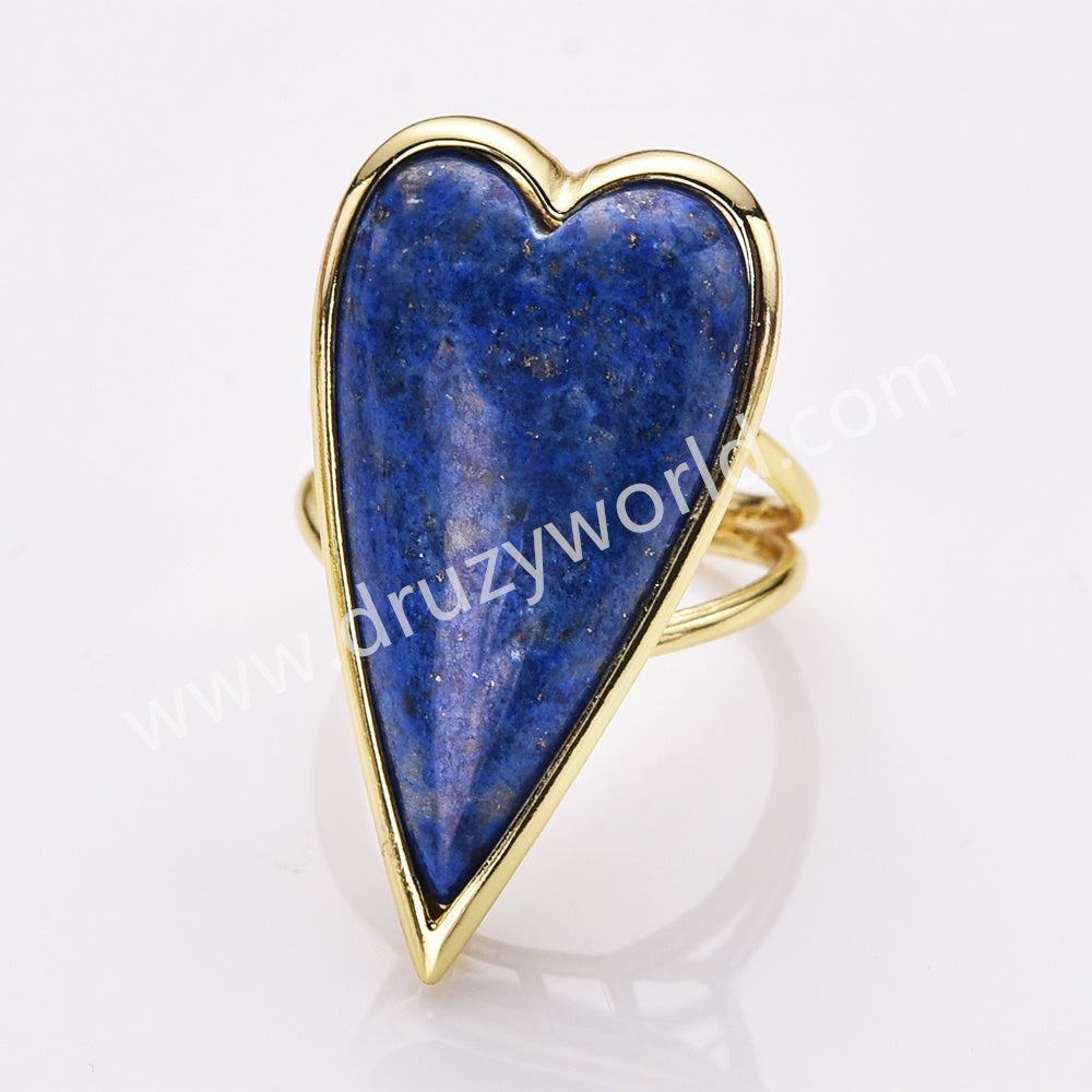 lapis lazuli crystal long heart ring