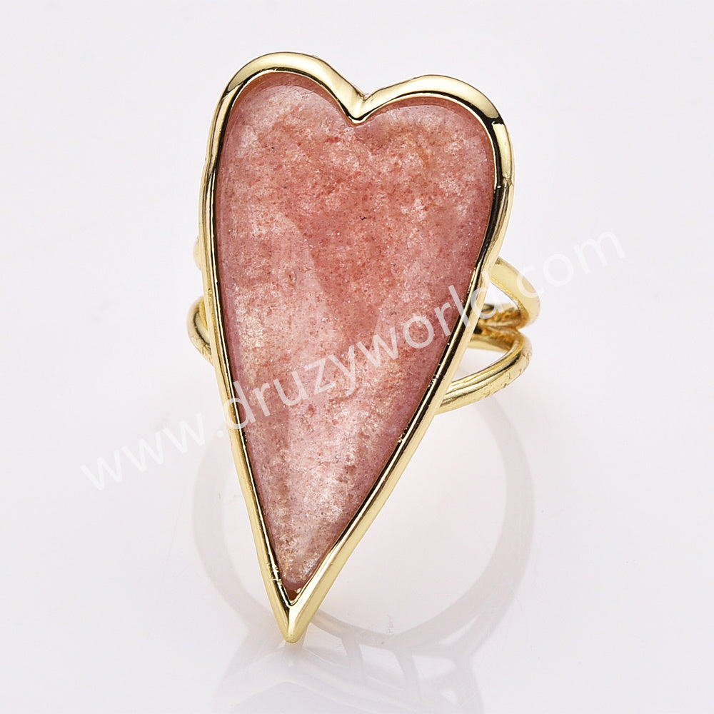 quartz long heart ring