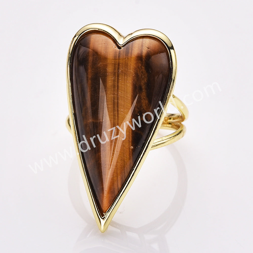 tiger's eye crystal long heart ring