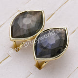 Gold Plated Big Marquise Eye Labradorite Faceted Gemstone Adjustable Ring WX2264