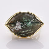 Gold Plated Big Marquise Eye Labradorite Faceted Gemstone Adjustable Ring WX2264