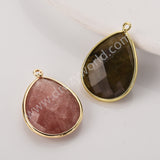 Big Teardrop Colorful Gemstone Faceted Charms, Gold Plated Natural Stone DIY Jewelry Pendant WX2267