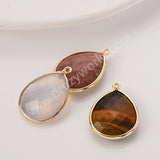 Big Teardrop Colorful Gemstone Faceted Charms, Gold Plated Natural Stone DIY Jewelry Pendant WX2267
