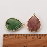 Big Teardrop Colorful Gemstone Faceted Charms, Gold Plated Natural Stone DIY Jewelry Pendant WX2267