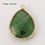 Big Teardrop Colorful Gemstone Faceted Charms, Gold Plated Natural Stone DIY Jewelry Pendant WX2267